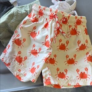 Gymboree Cream Swim Trunks with Orange Crab Print